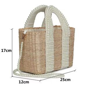 Women's Pearl Detail Wicker Bohemian Beachy Mini Bag
